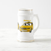 かわいい黄色のタクシーおもしろい漫画イラストレーション ビールジョッキ (正面右)