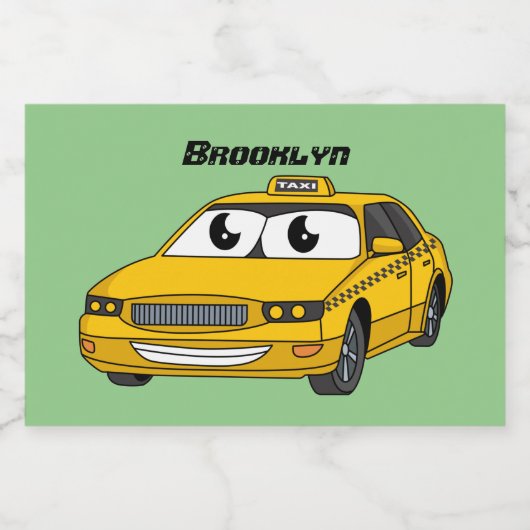 かわいい黄色のタクシーおもしろい漫画イラストレーション フードラベル (シングルラベル)