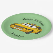 かわいい黄色のタクシーおもしろい漫画イラストレーション ペーパープレート (アングル)