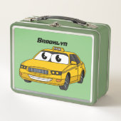かわいい黄色のタクシーおもしろい漫画イラストレーション メタルランチボックス (正面)