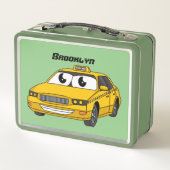 かわいい黄色のタクシーおもしろい漫画イラストレーション メタルランチボックス (裏面)