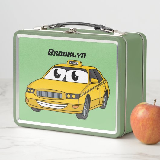 かわいい黄色のタクシーおもしろい漫画イラストレーション メタルランチボックス (インサイチュ)