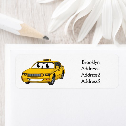 かわいい黄色のタクシーおもしろい漫画イラストレーション ラベル (インサイチュ)