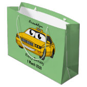 かわいい黄色のタクシーおもしろい漫画イラストレーション ラージペーパーバッグ (裏面アングル)