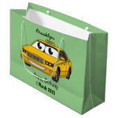 かわいい黄色のタクシーおもしろい漫画イラストレーション ラージペーパーバッグ (正面アングル)