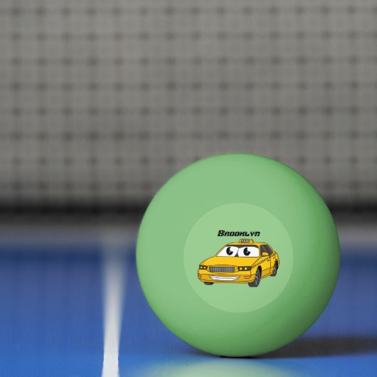 かわいい黄色のタクシーおもしろい漫画イラストレーション 卓球ボール (ネット)