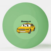 かわいい黄色のタクシーおもしろい漫画イラストレーション 卓球ボール (裏面)