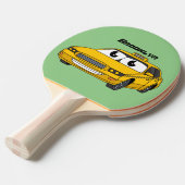 かわいい黄色のタクシーおもしろい漫画イラストレーション 卓球ラケット (正面アングル)