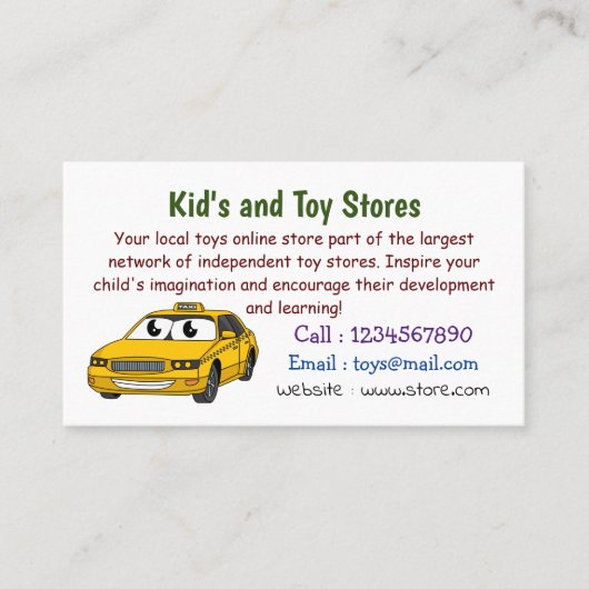 かわいい黄色のタクシーおもしろい漫画イラストレーション 名刺 (正面)
