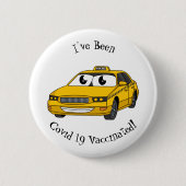 かわいい黄色のタクシーおもしろい漫画イラストレーション 缶バッジ (正面)