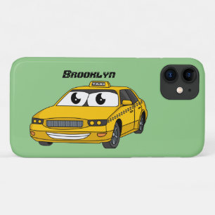 かわいい黄色のタクシーおもしろい漫画イラストレーション iPhone 11 ケース