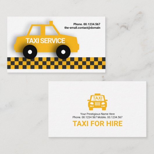 かわいい黄色のタクシーを呼び出し専用の運転手 名刺 (正面/裏面)