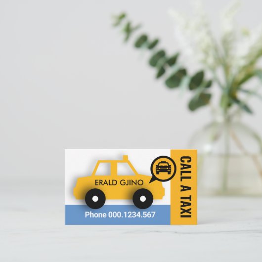 かわいい黄色のタクシー乗り場 名刺 (スタンド正面)