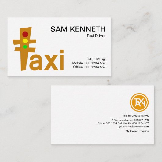 かわいい黄色のタクシー信号タクシー運転手 名刺 (正面/裏面)