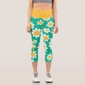 かわいい黄色のデイジー花植物模様ガーリー カプリレギンス (正面)