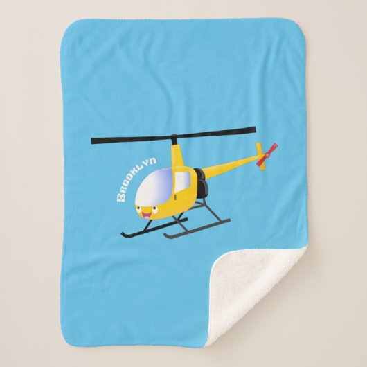 かわいい黄色のハッピーカートゥーンヘリコプター シェルパブランケット (正面)