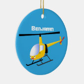 かわいい黄色のハッピーカートゥーンヘリコプター セラミックオーナメント (右)