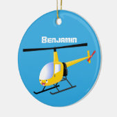 かわいい黄色のハッピーカートゥーンヘリコプター セラミックオーナメント (左)
