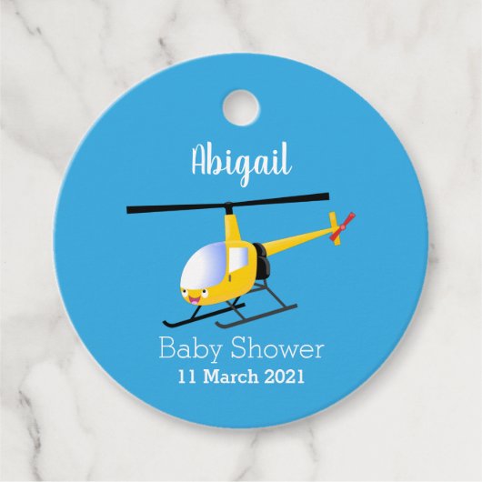 かわいい黄色のハッピーカートゥーンヘリコプター フェイバータグ (正面)