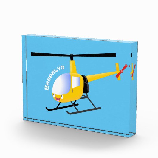 かわいい黄色のハッピーカートゥーンヘリコプター フォトブロック (右)