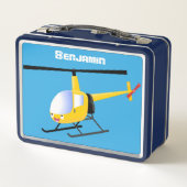 かわいい黄色のハッピーカートゥーンヘリコプター メタルランチボックス (裏面)