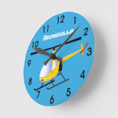 かわいい黄色のハッピーカートゥーンヘリコプター ラウンド壁時計 (傾斜)