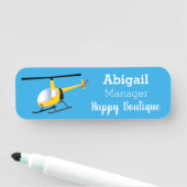 かわいい黄色のハッピーカートゥーンヘリコプター 名札 (インサイチュ)