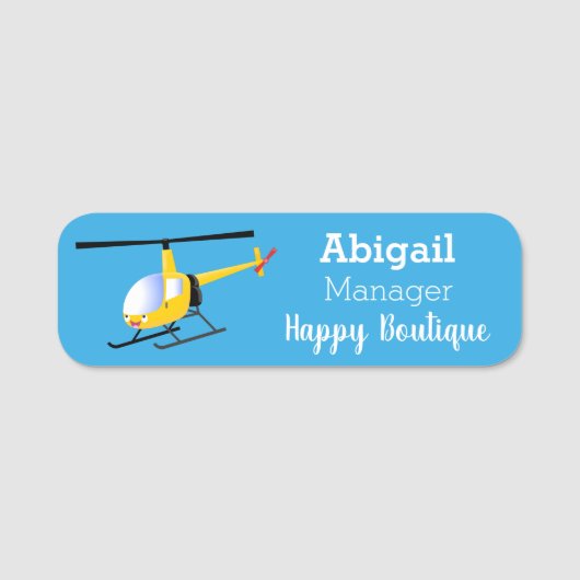 かわいい黄色のハッピーカートゥーンヘリコプター 名札 (正面)