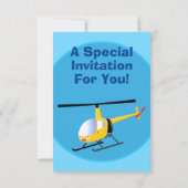 かわいい黄色のハッピーカートゥーンヘリコプター 招待状 (裏面)
