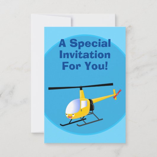 かわいい黄色のハッピーカートゥーンヘリコプター 招待状 (裏面)