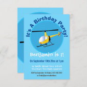 かわいい黄色のハッピーカートゥーンヘリコプター 招待状 (正面/裏面)