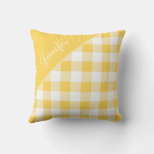 かわいい黄色のバッファロープレイドチェックパターン名 クッション (裏面)