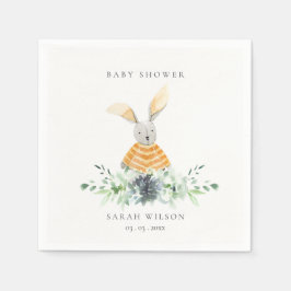 かわいい黄色のバニーガーデンの葉の赤ちゃんシャワー スタンダードカクテルナプキン