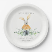 かわいい黄色のバニーガーデンの葉の赤ちゃんシャワー ペーパープレート (正面)