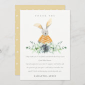 かわいい黄色のバニーガーデンサボテン葉ベビーシャワー サンキューカード (正面/裏面)