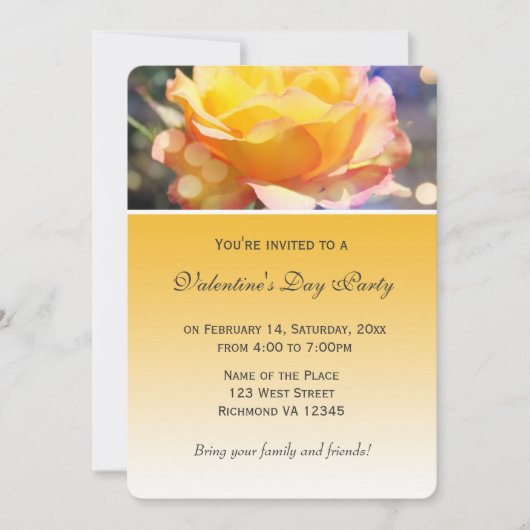 かわいい黄色のバラの花のバレンタインデーパーティー 招待状 (正面)