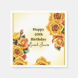 かわいい黄色のバラ40歳の誕生日 スタンダードカクテルナプキン