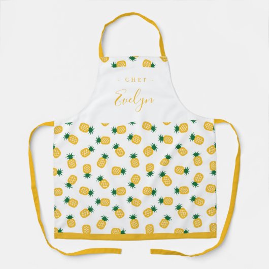 かわいい黄色のパイナップルパーソナライズされた料理エプロン エプロン (正面)