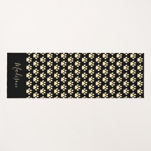 かわいい黄色のパウパーソナライズされたプリント黒ヨガマット ヨガマット (正面(横))