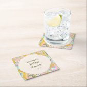 かわいい黄色のパステル抽象カスタム ブライダルシャワー スクエアペーパーコースター (インサイチュ)