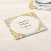 かわいい黄色のパステル抽象カスタム ブライダルシャワー スクエアペーパーコースター (アングル)
