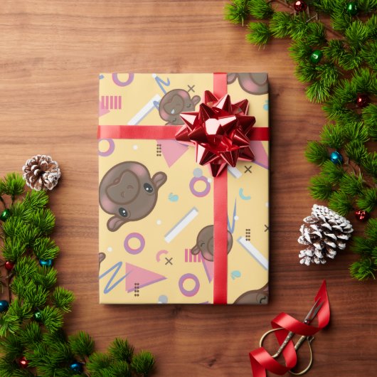 かわいい黄色のヒッポ ラッピングペーパー (クリスマスギフト)