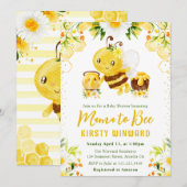 かわいい黄色のフローラハニービー赤ちゃんシャワー 招待状 (正面/裏面)