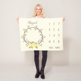 かわいい黄色のフローラリースベビーマイルストーン フリースブランケット