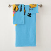 かわいい黄色のブルドーザーの漫画キャラクター バスタオルセット (インサイチュ)