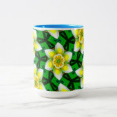 かわいい黄色のプルメリアパターン ツートーンマグカップ (中央)