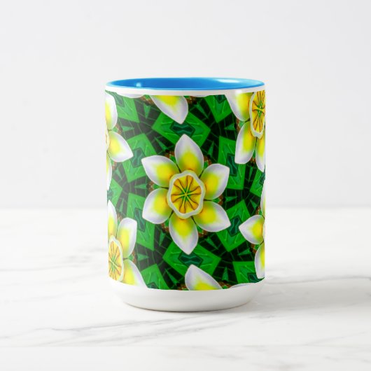 かわいい黄色のプルメリアパターン ツートーンマグカップ (中央)