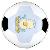 かわいい黄色のベビーアヒル漫画イラストレーション サッカーボール (回転)