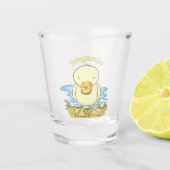 かわいい黄色のベビーアヒル漫画イラストレーション ショットグラス (正面)