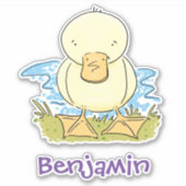 かわいい黄色のベビーアヒル漫画イラストレーション シール (正面)